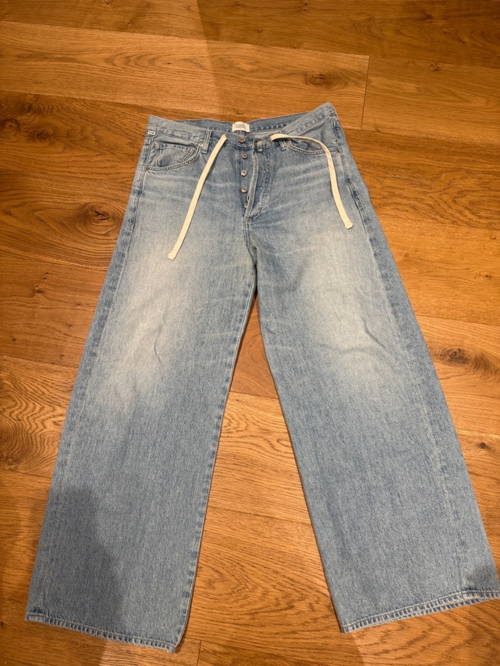 Citizens Of Humanity Brynn Light Blue Wide-Leg Jeans with Drawstring Waist